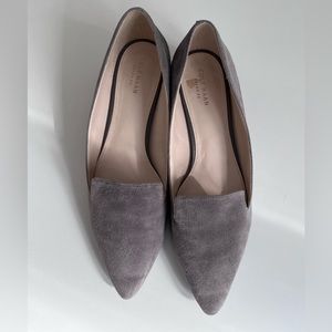 Cole Haan grey suede pointy toe flats with 1” heel
